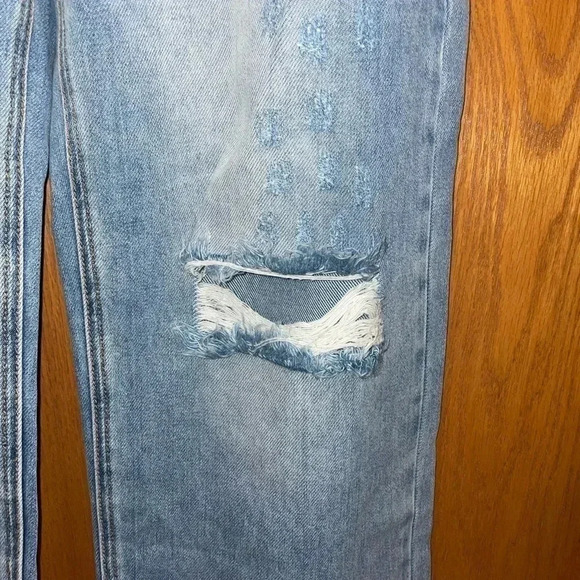 Women’s RISEN DENIM JEANS CROSS OVER DETAIL HIGH RISE WIDE STRAIGHT LEG 13/31W - Picture 6 of 14